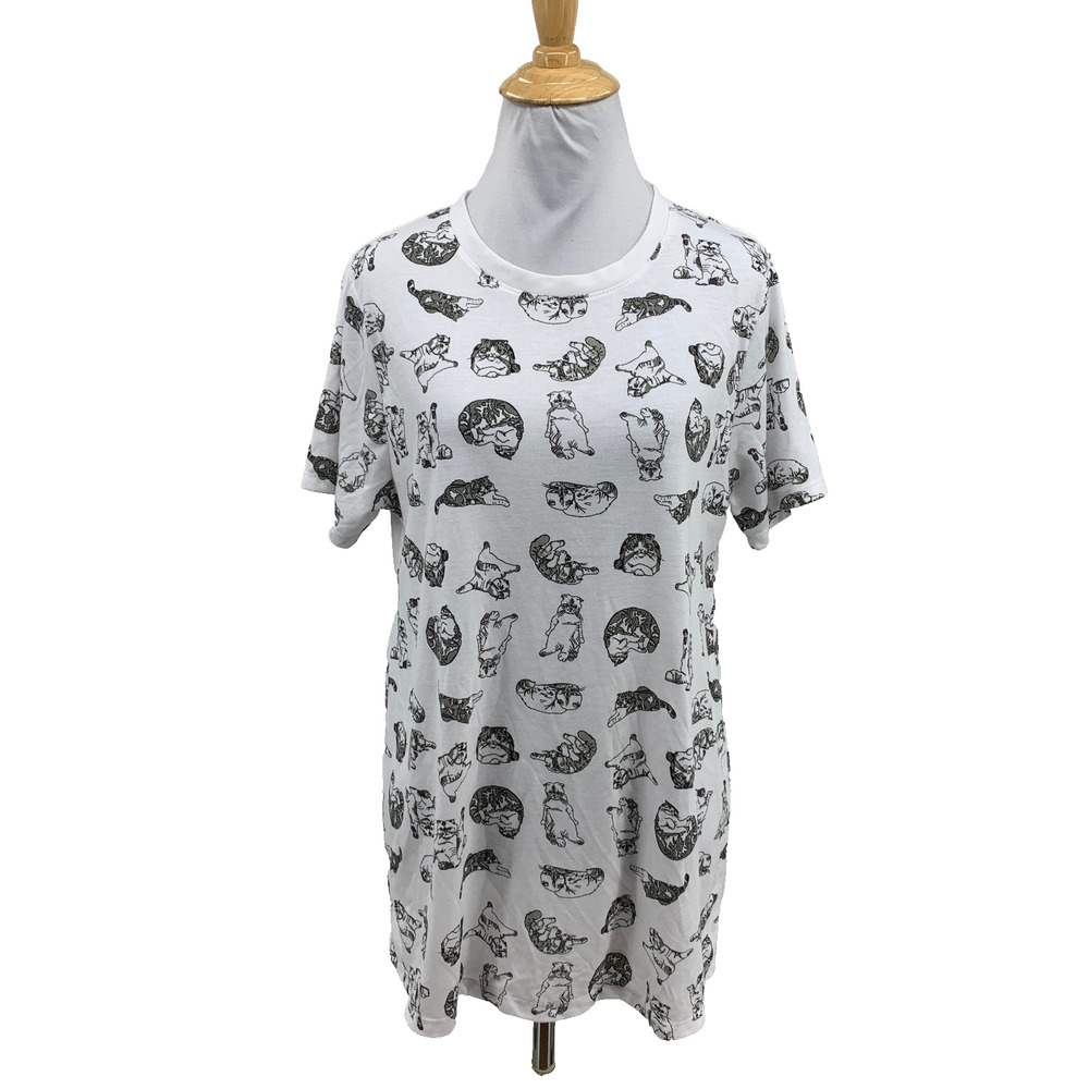 Taylor Swift T Shirt Womens XL White Gray Meredith Olivia Cat Motif Short Sleeve